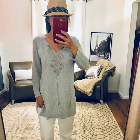 Sigrid Olsen Sweaters - Sigrid Olsen Signature Gray Tunic Tassel Sweater S